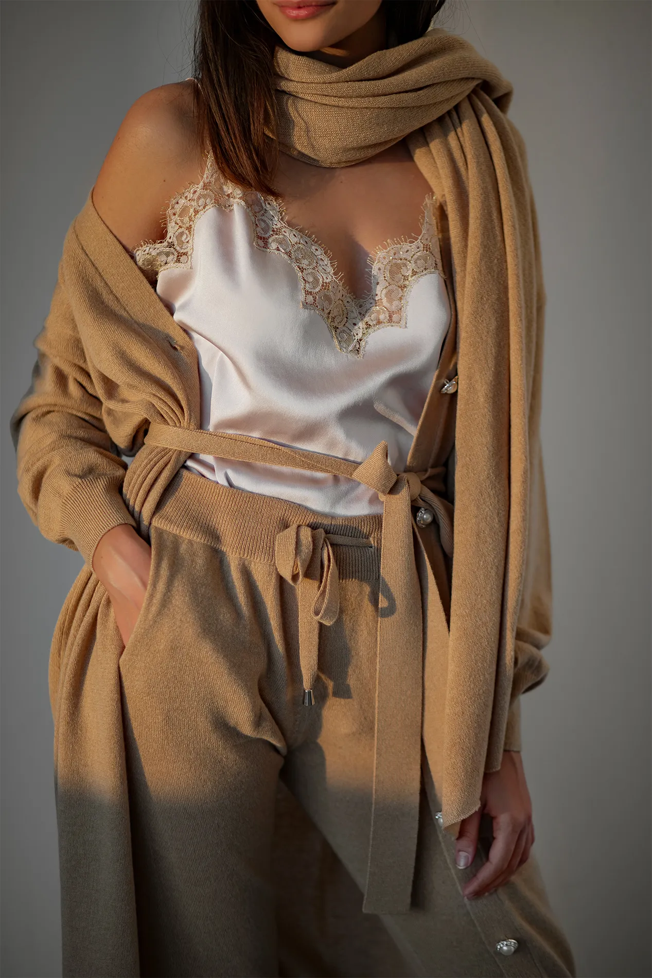 Lani Cashmere Long Cardigan In Dune