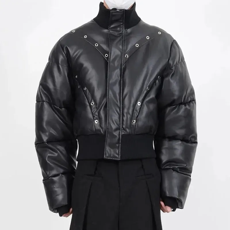 Leather Puffer Metal Holes Jacket