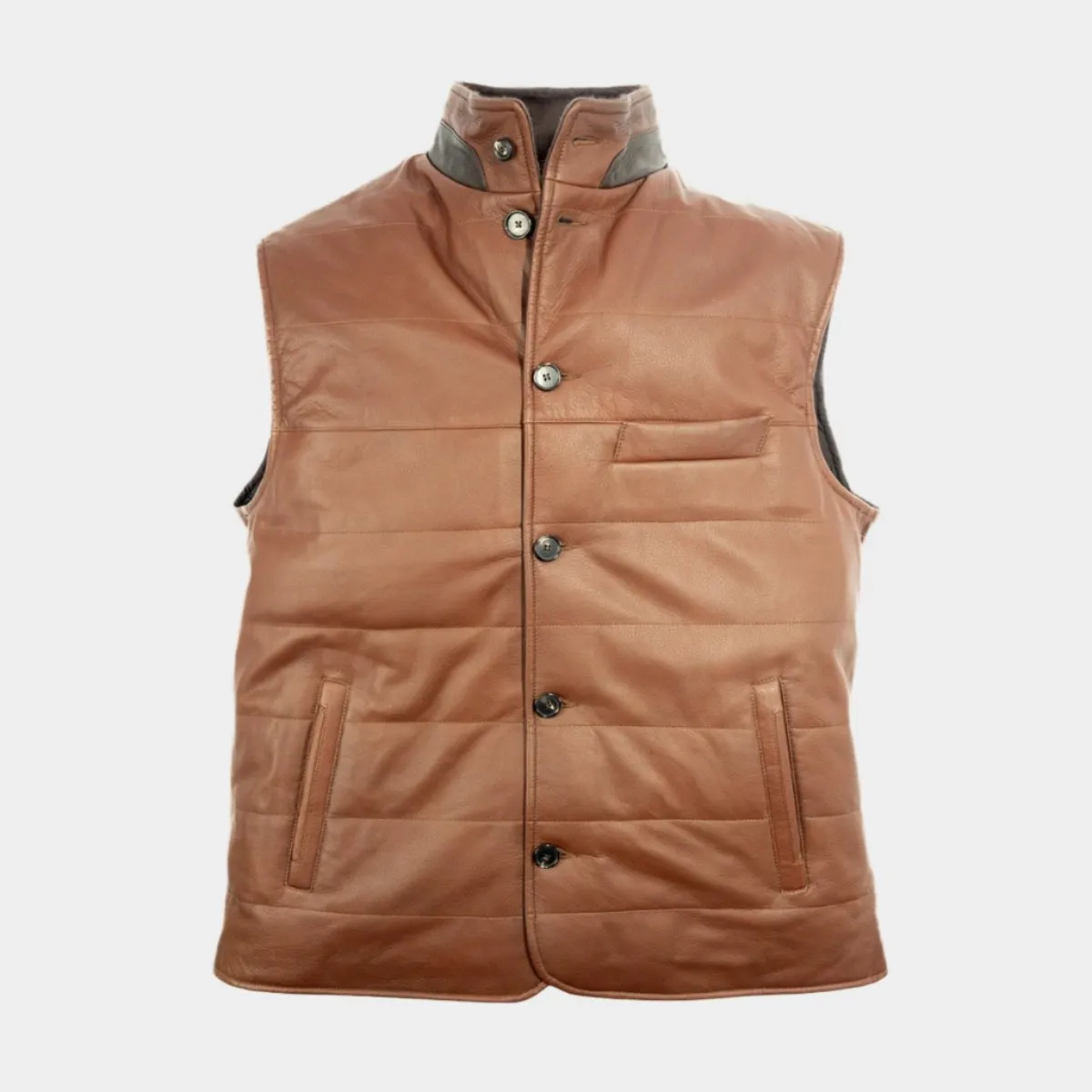 Light Brown Leather Button-Up Gilet