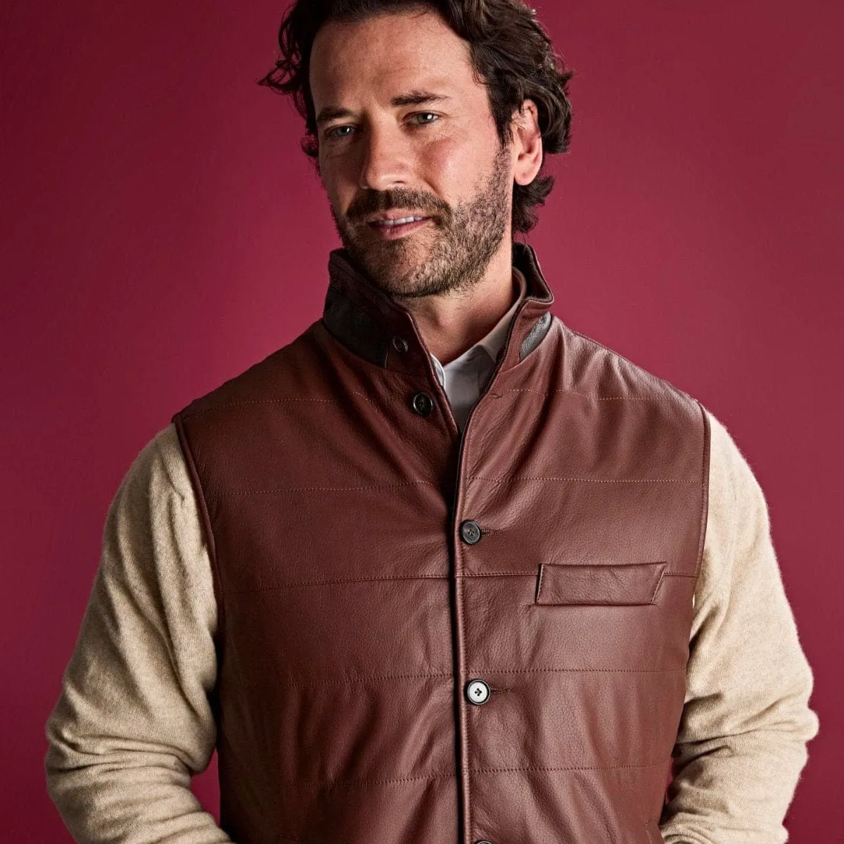 Light Brown Leather Button-Up Gilet