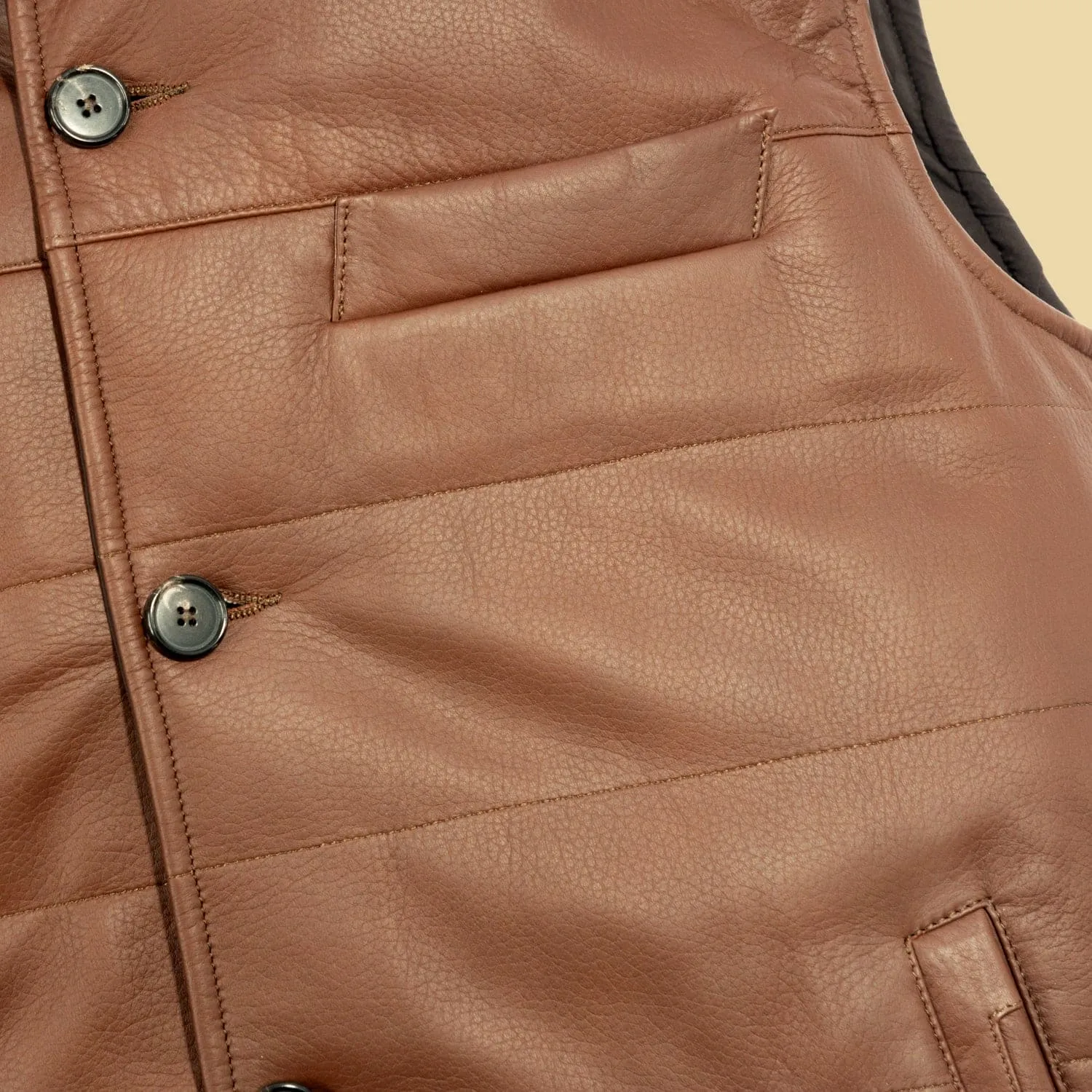 Light Brown Leather Button-Up Gilet