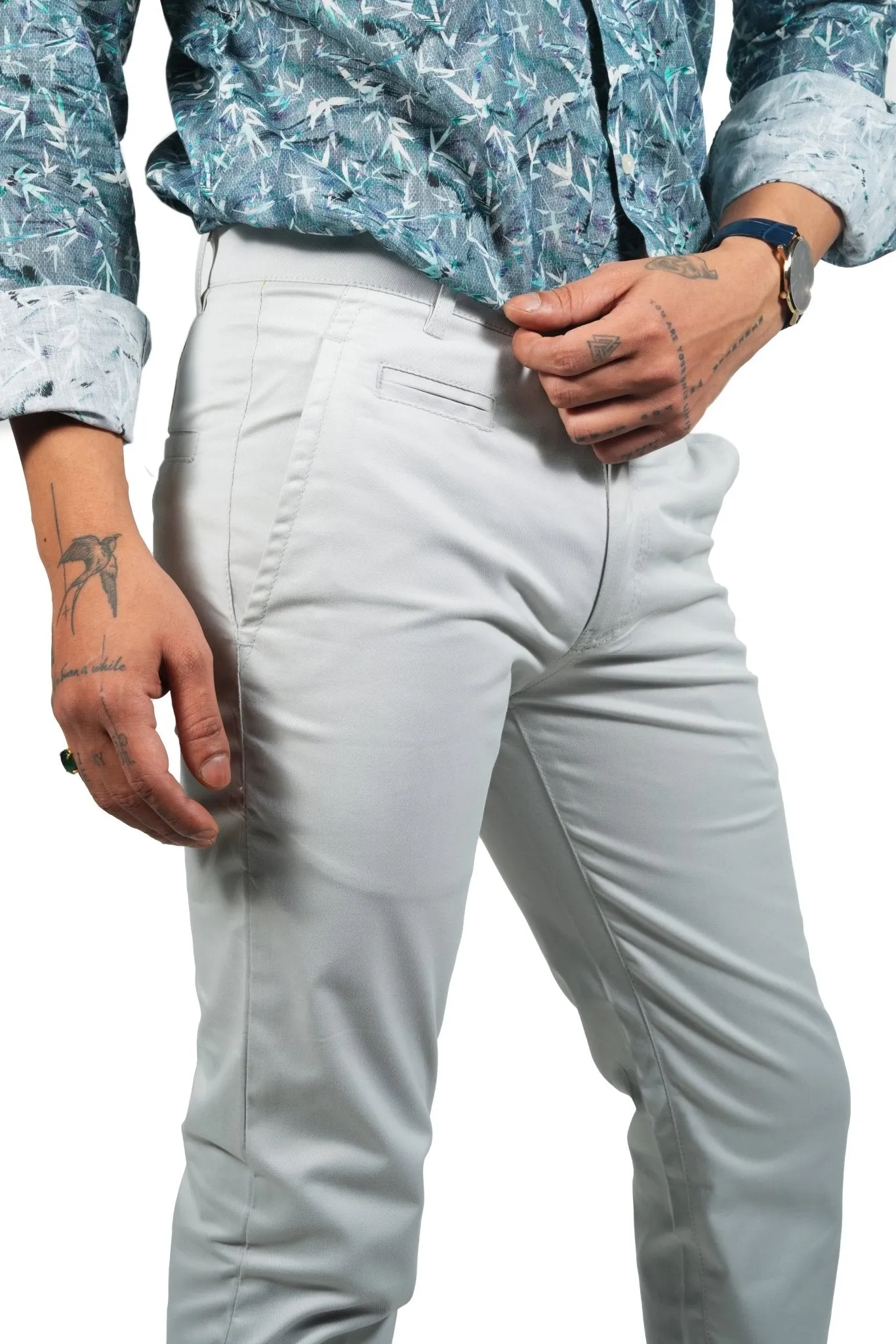 Light Grey Color Cotton Trouser Pants for Men