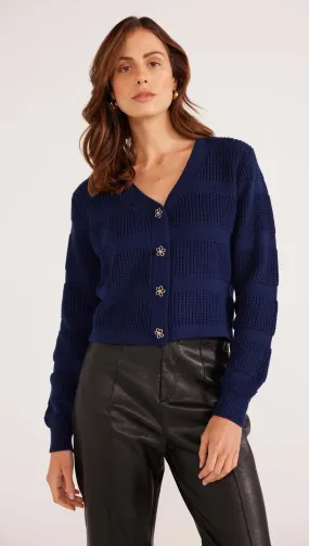 Macy Stripe Rib Knit Cardigan - Navy