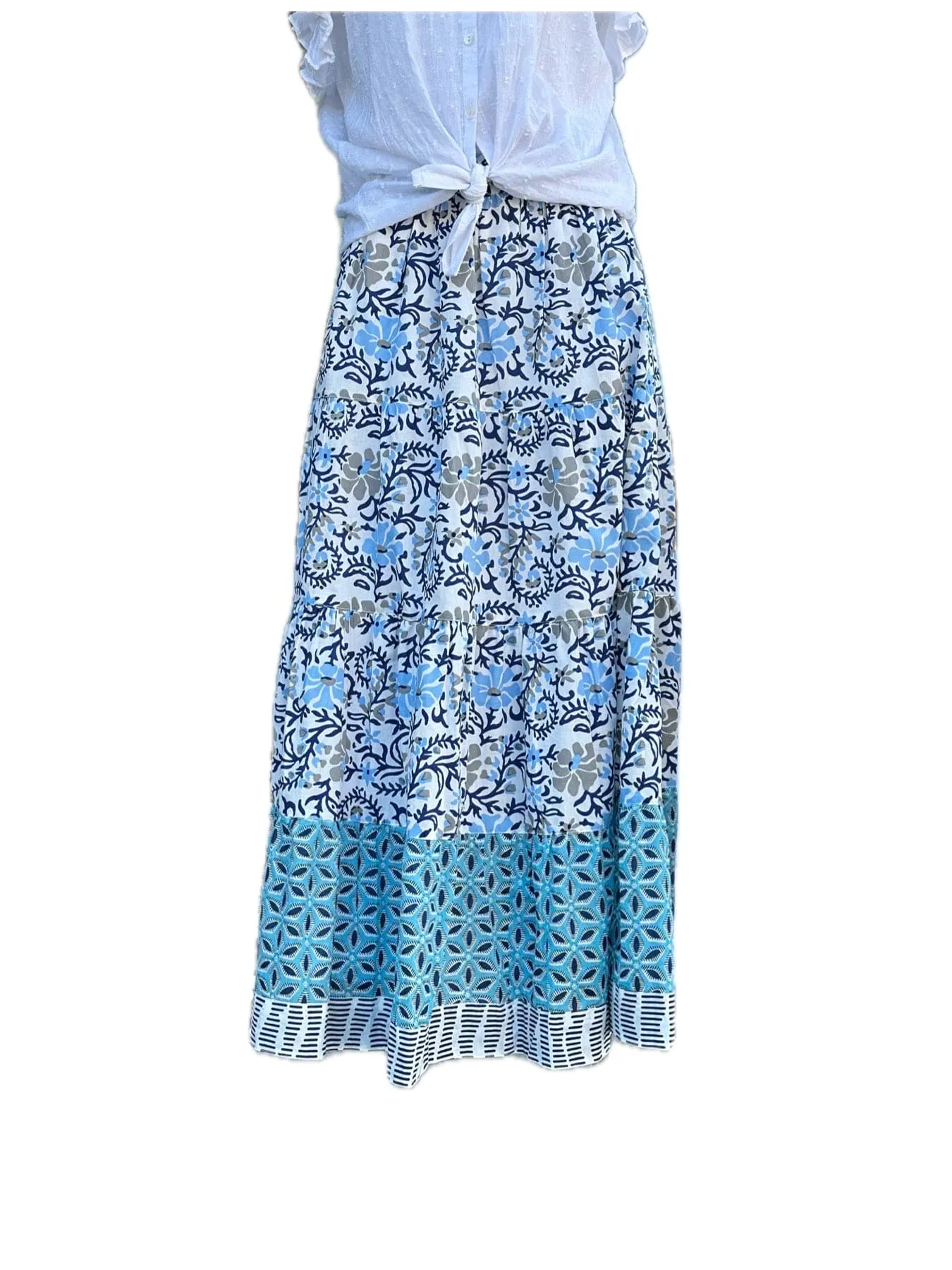 Many Blues Tiered Midi Skirt