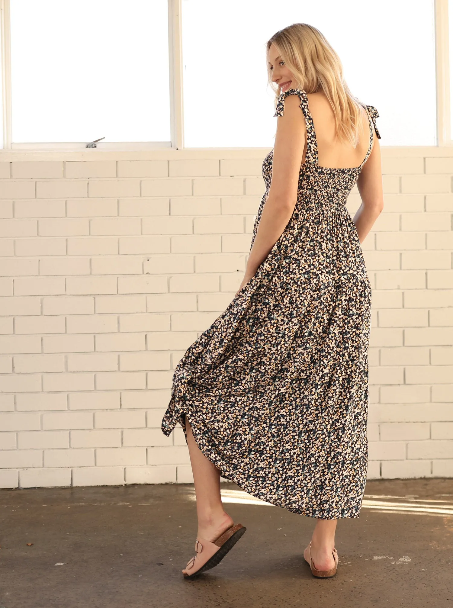 Maternity Maxi Lilliana Dress in Navy Floral