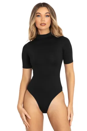 Matte Black High Neck Short Sleeve Bodysuit