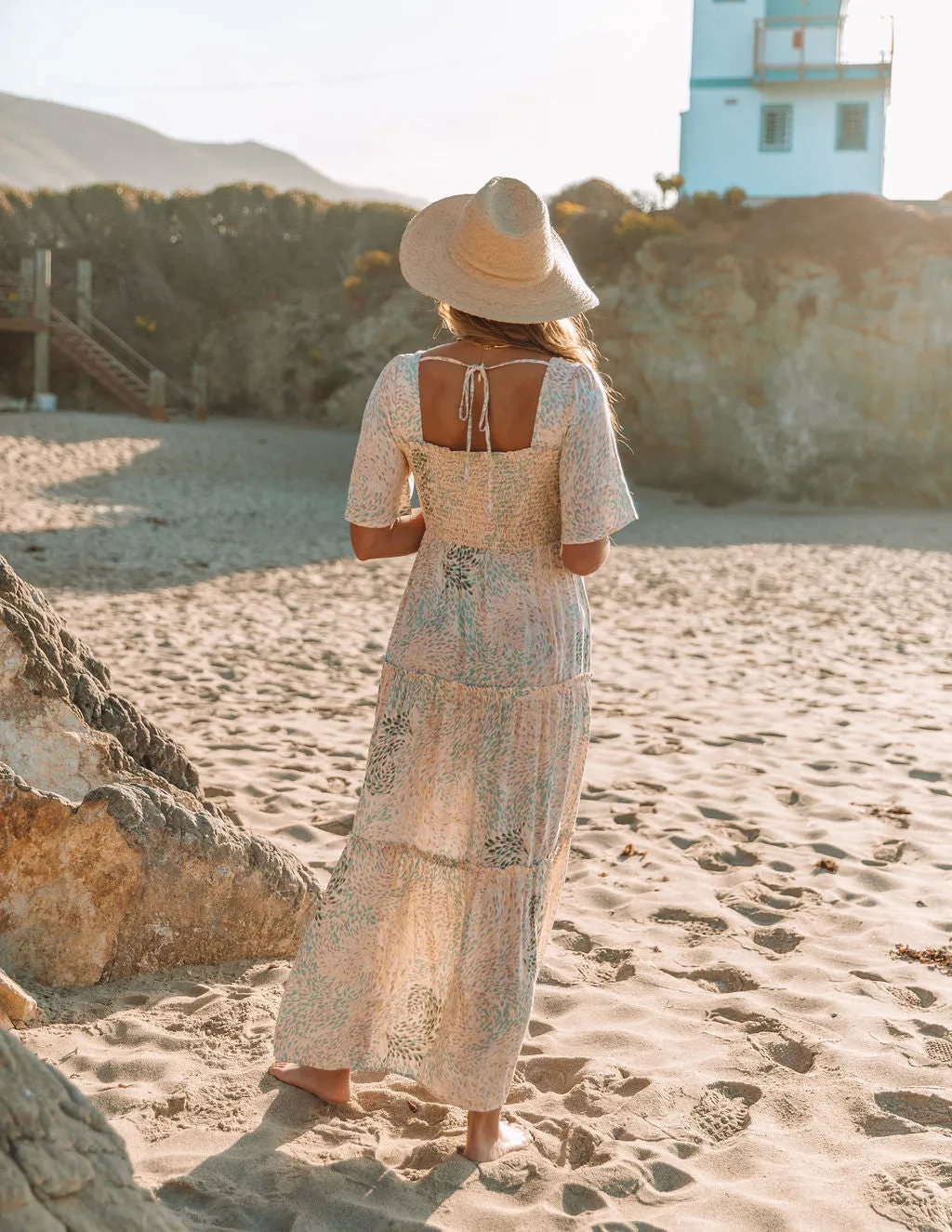 Maynard Printed Smocked Maxi Dress - Cream