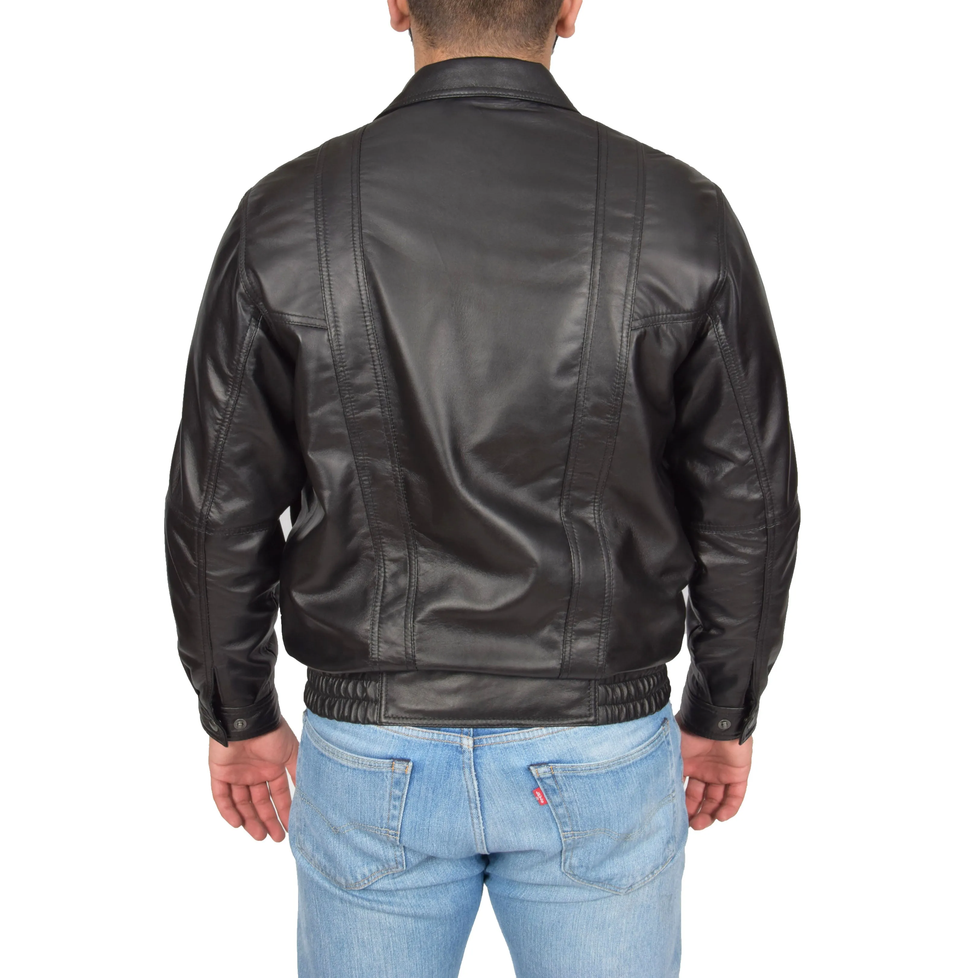 Mens Classic Bomber Soft Leather Jacket Alan Black