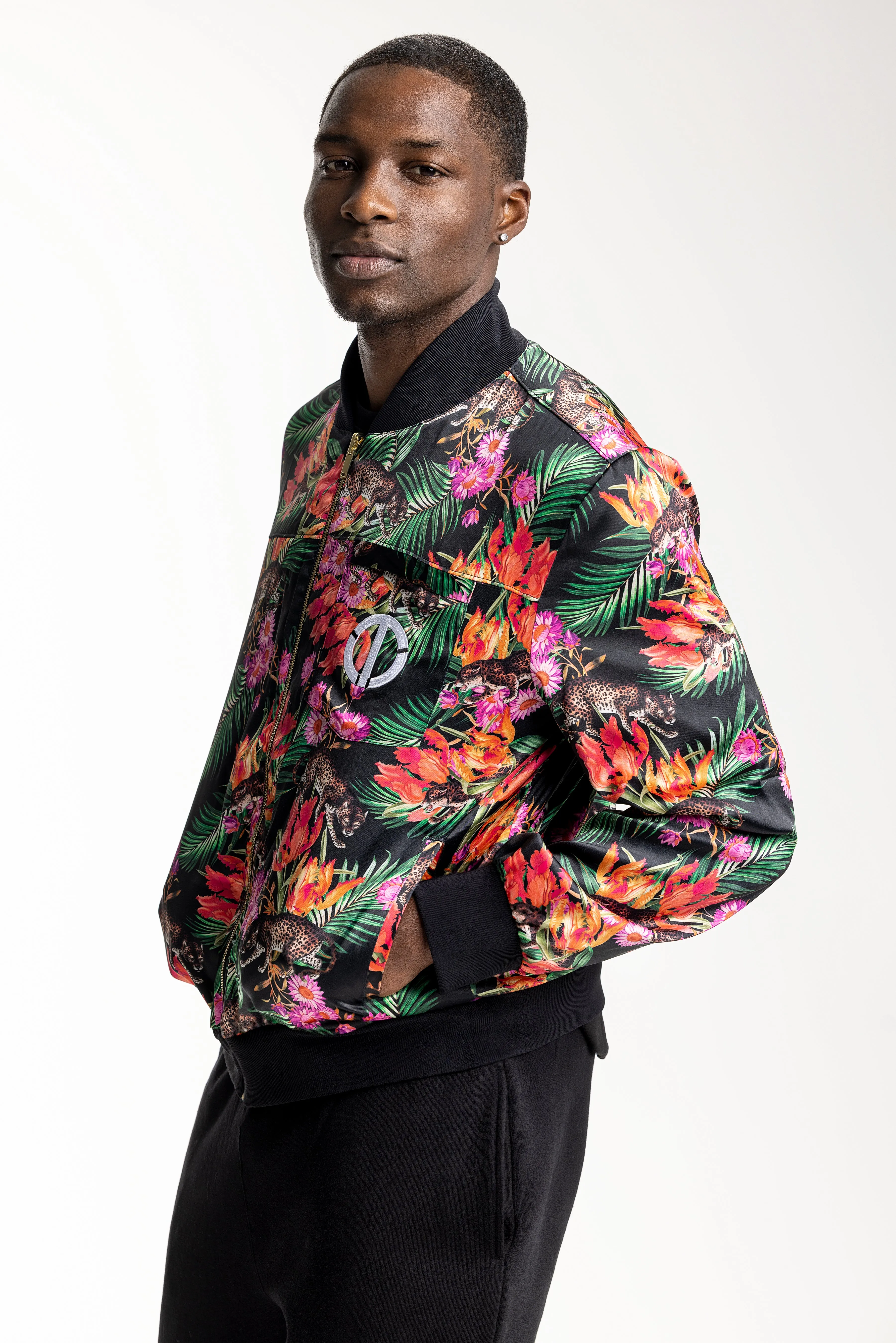 Men's Floral Print Zip Up Jacket