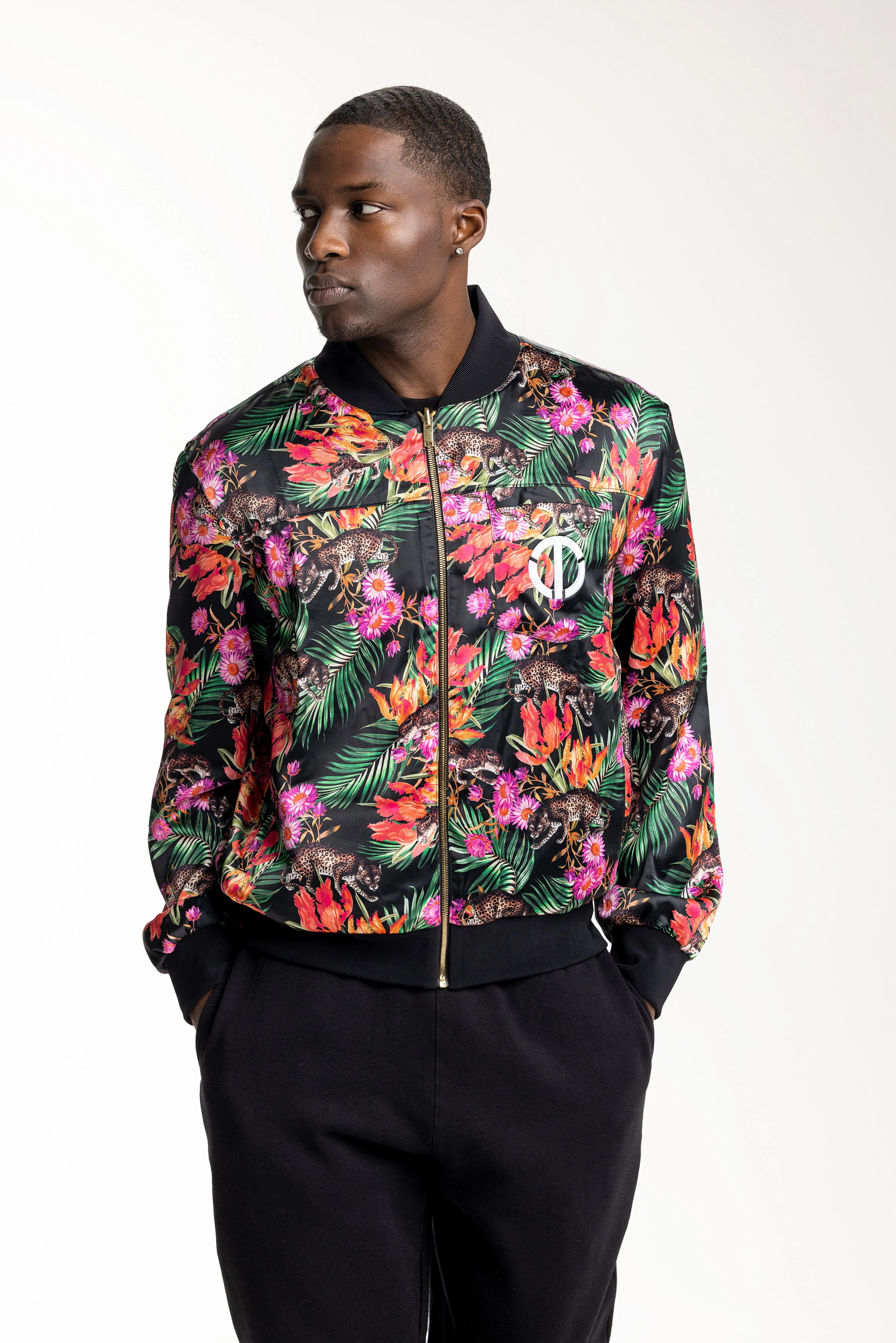 Men's Floral Print Zip Up Jacket