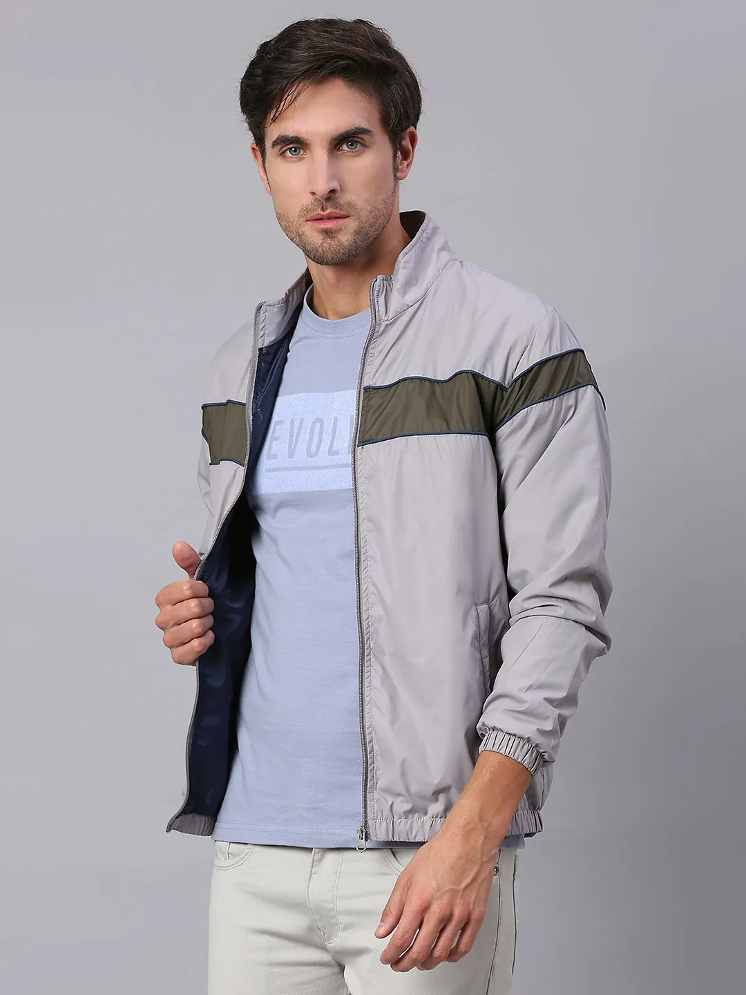 Men's Grey Regular Fit Hooded Winterwear Puffer Jackets