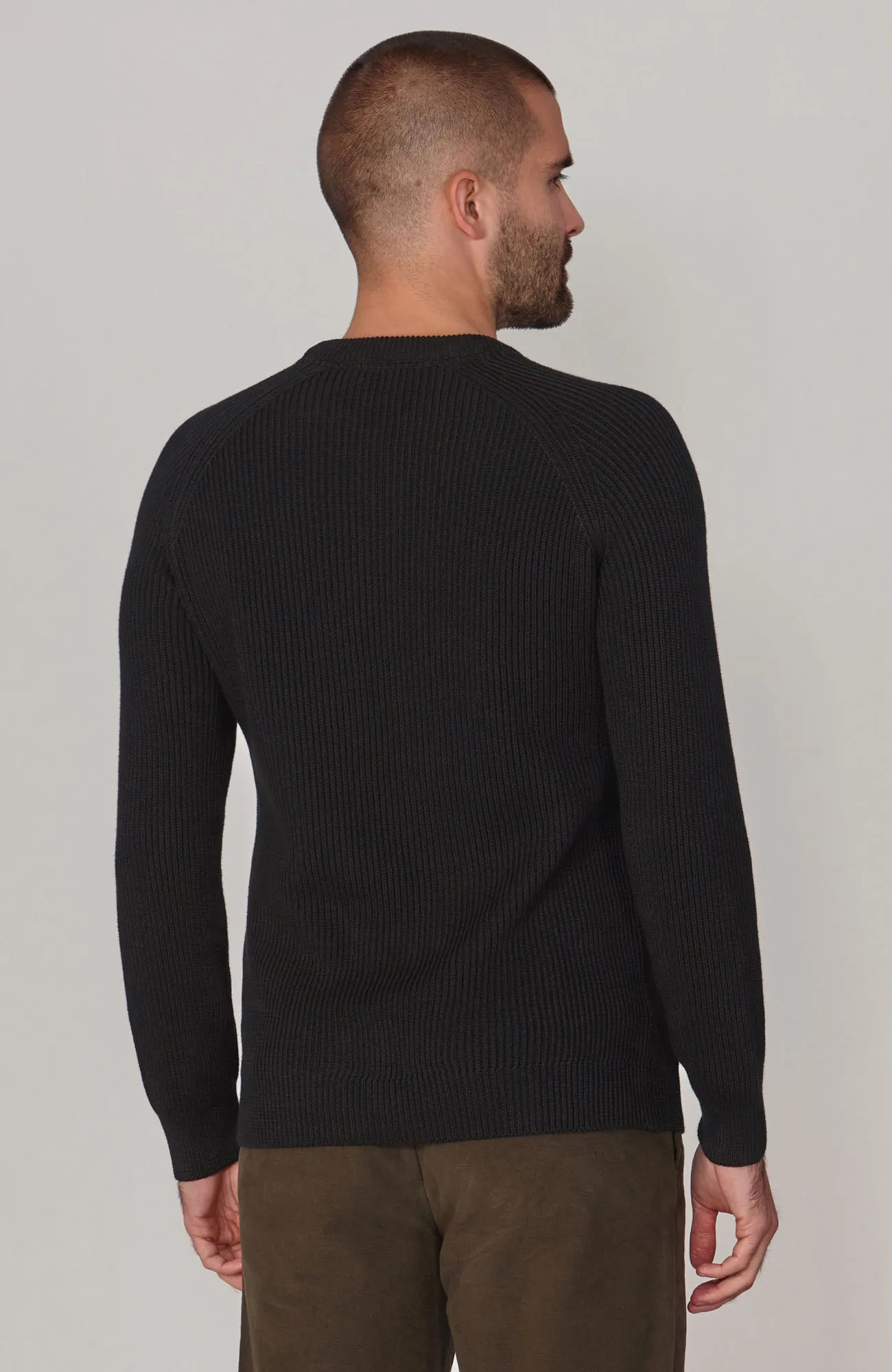 Mens Midweight Cotton Ribbed Crew Neck Jumper