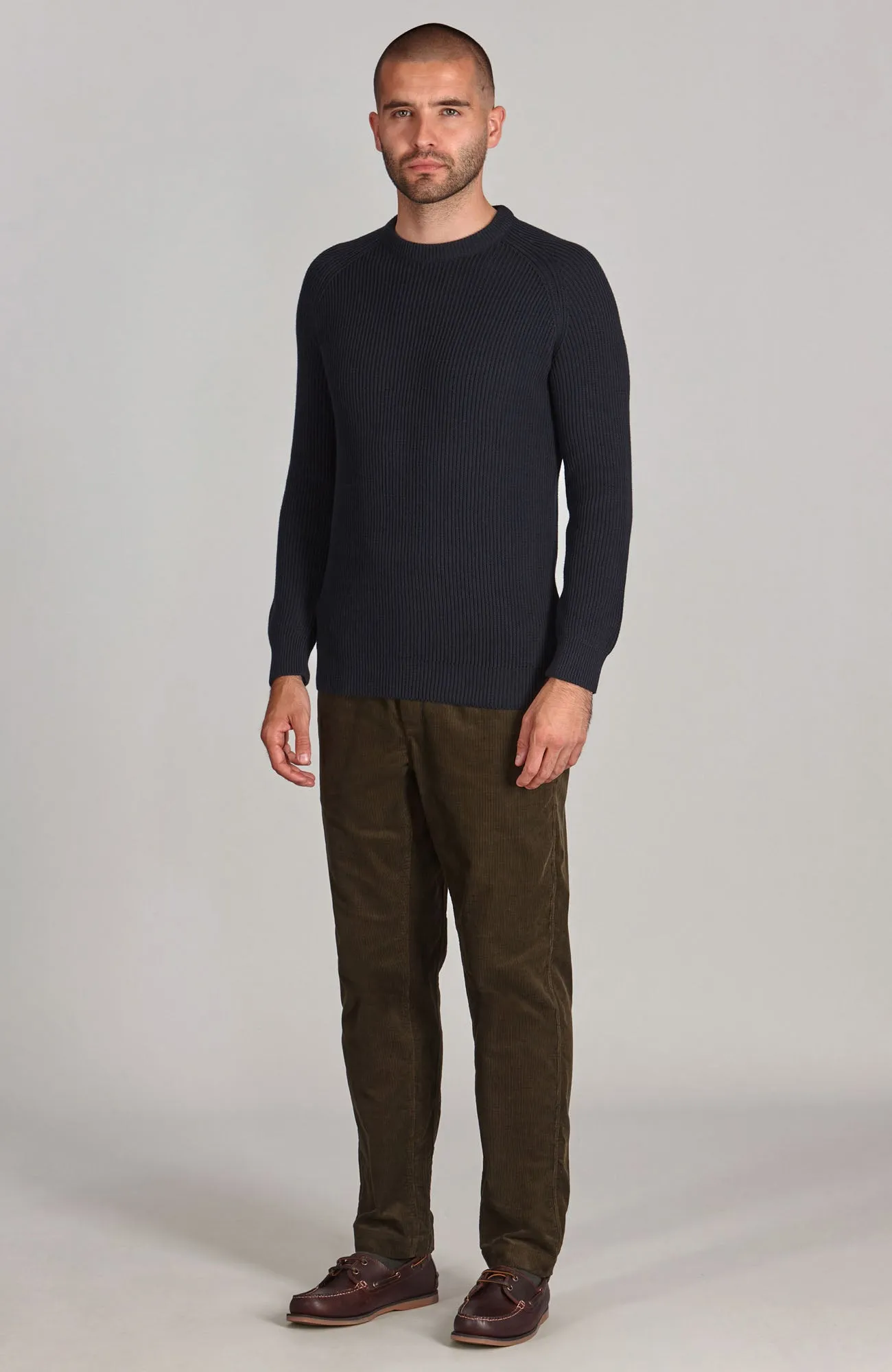 Mens Midweight Cotton Ribbed Crew Neck Jumper