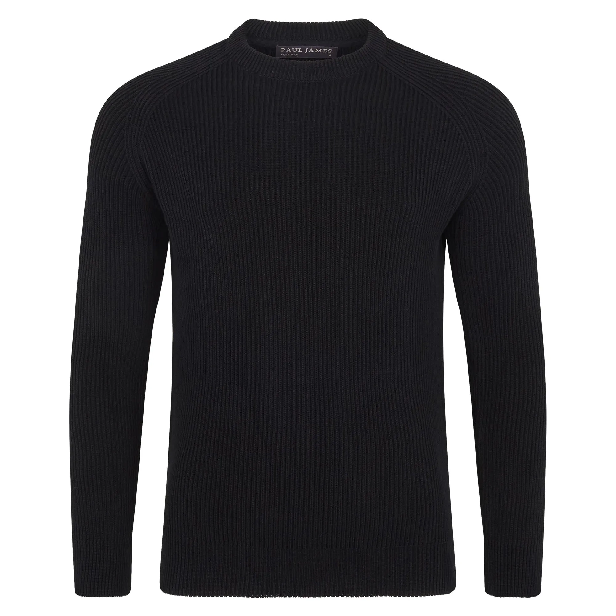 Mens Midweight Cotton Ribbed Crew Neck Jumper