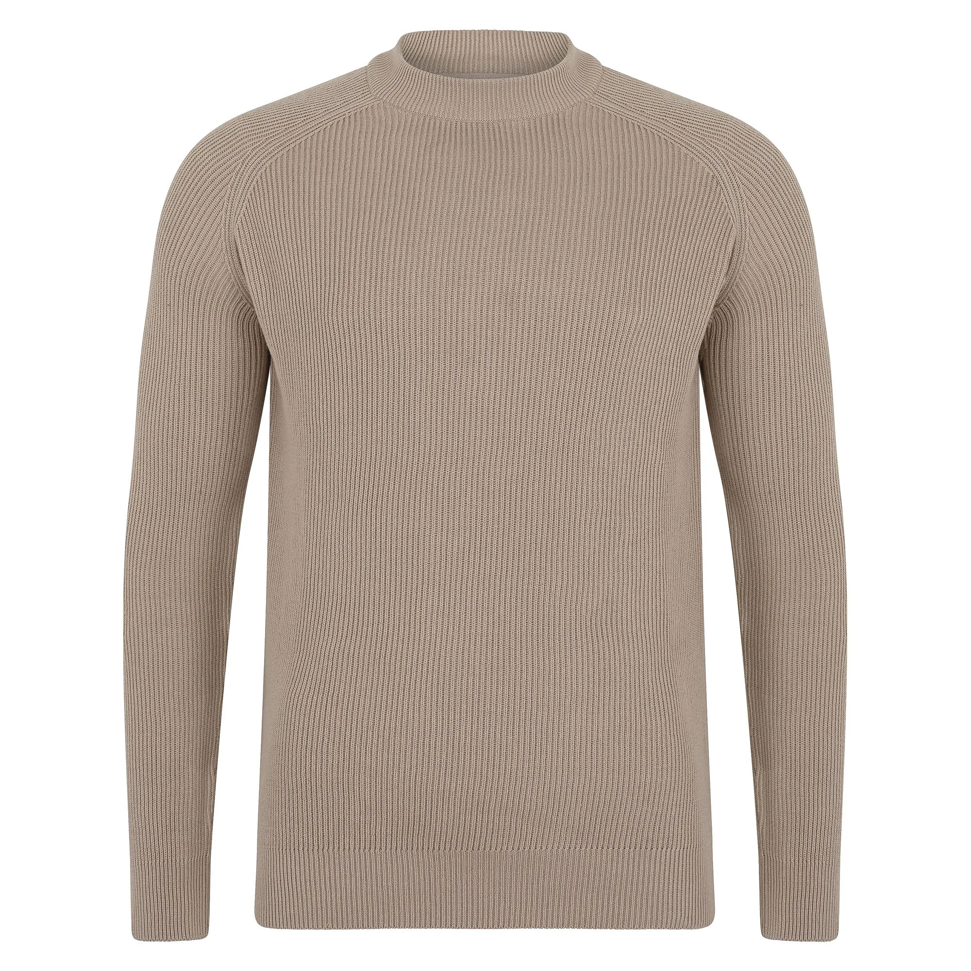 Mens Midweight Cotton Ribbed High Crew Neck Jumper