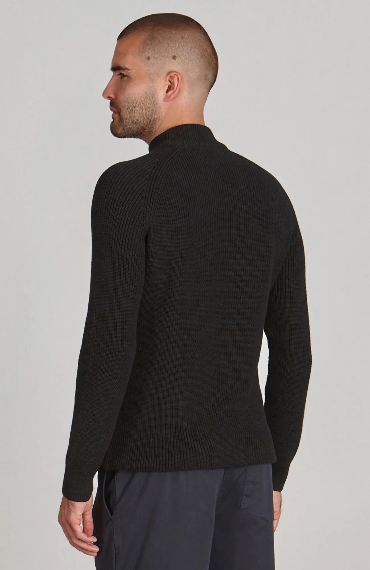 Mens Midweight Cotton Ribbed Mock Turtle Neck Jumper