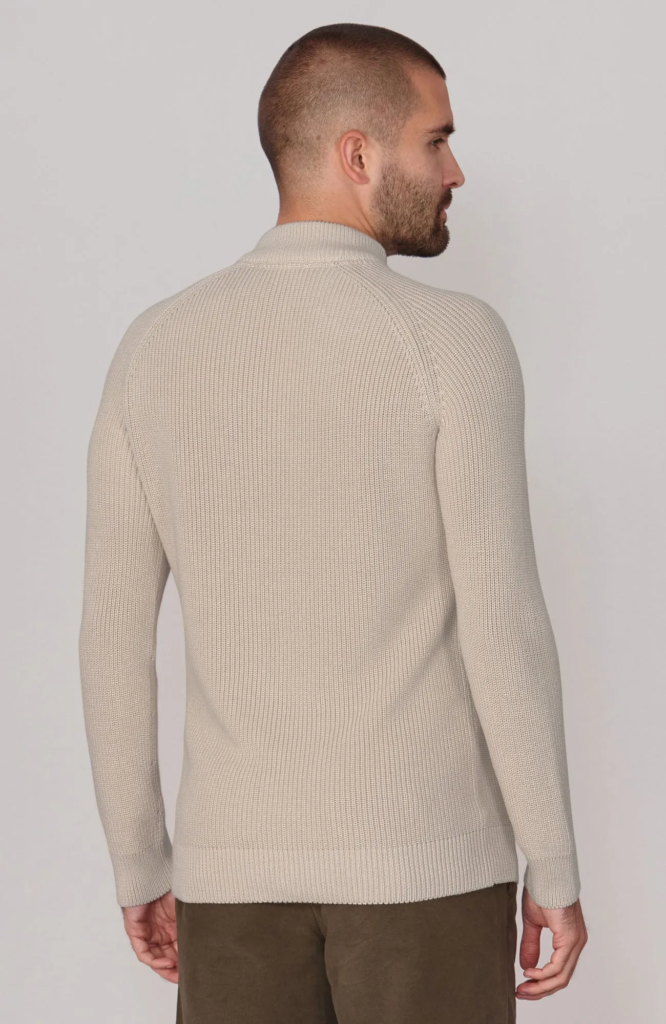 Mens Midweight Cotton Ribbed Mock Turtle Neck Jumper