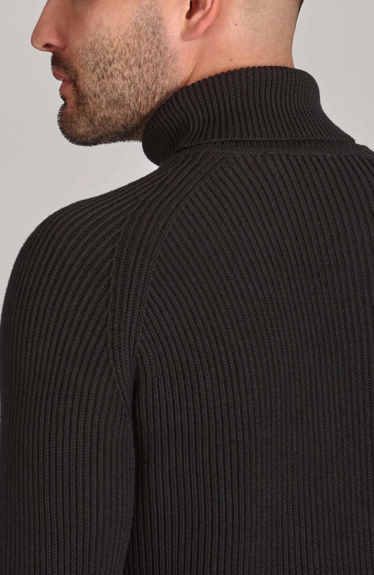 Mens Midweight Cotton Ribbed Roll Neck Jumper