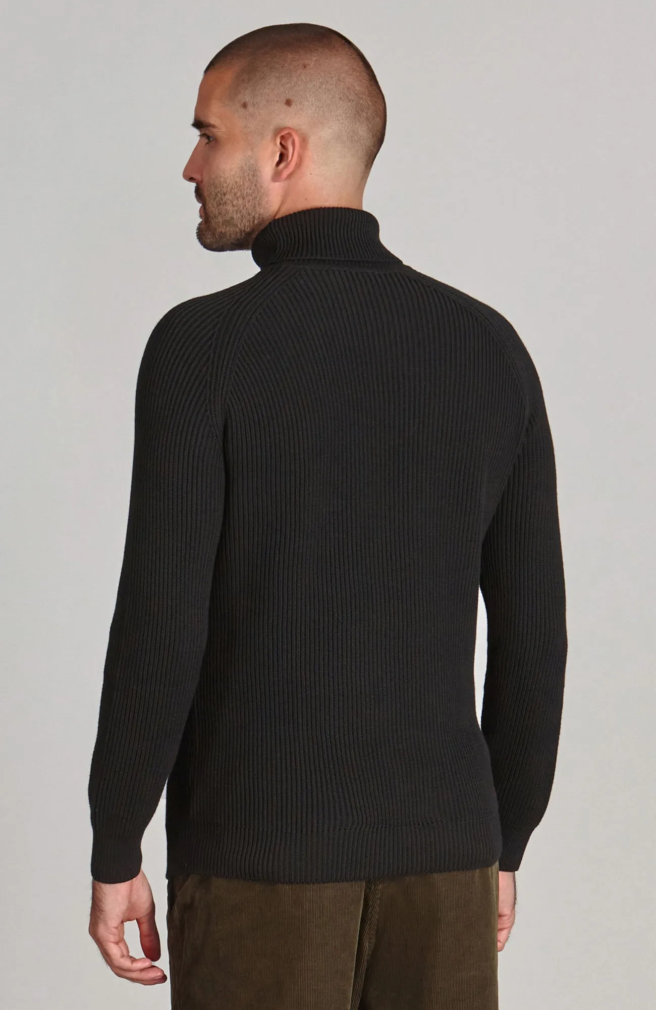 Mens Midweight Cotton Ribbed Roll Neck Jumper