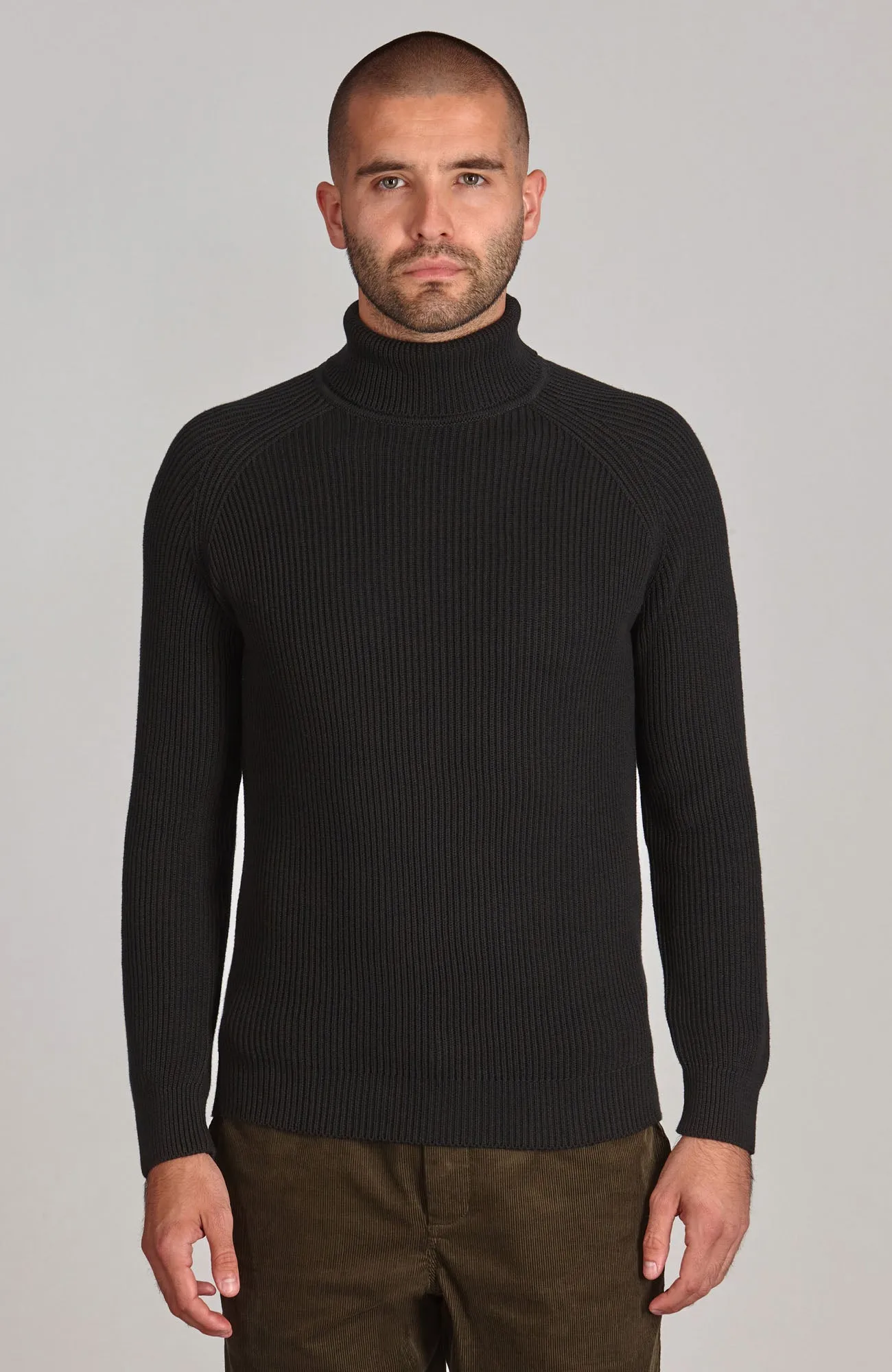 Mens Midweight Cotton Ribbed Roll Neck Jumper