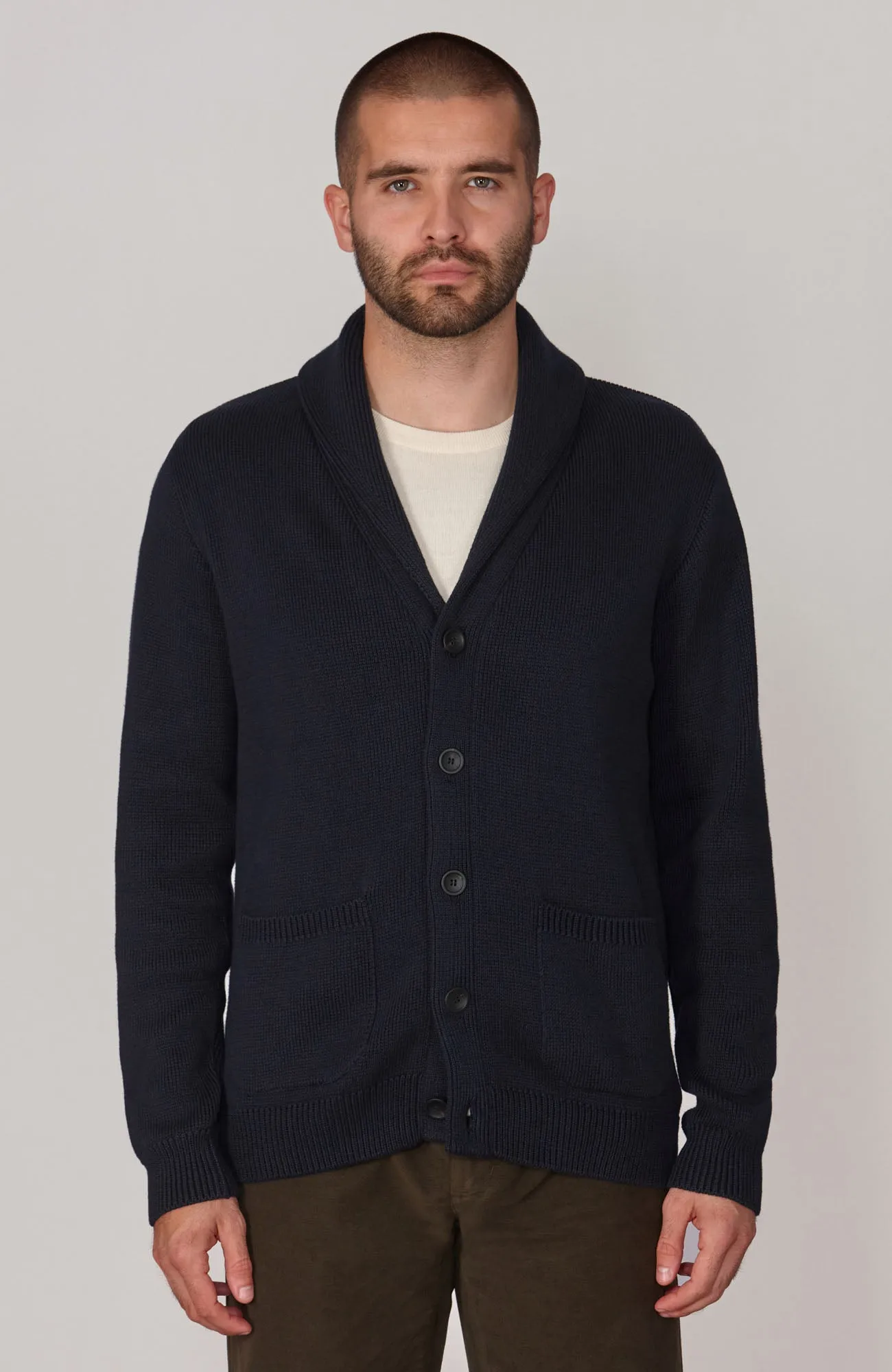 Mens Midweight Cotton Shawl Collar Cardigan