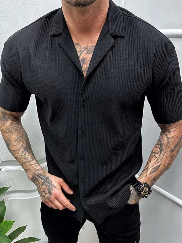 Men's new solid color short-sleeved shirt men's casual cardigan