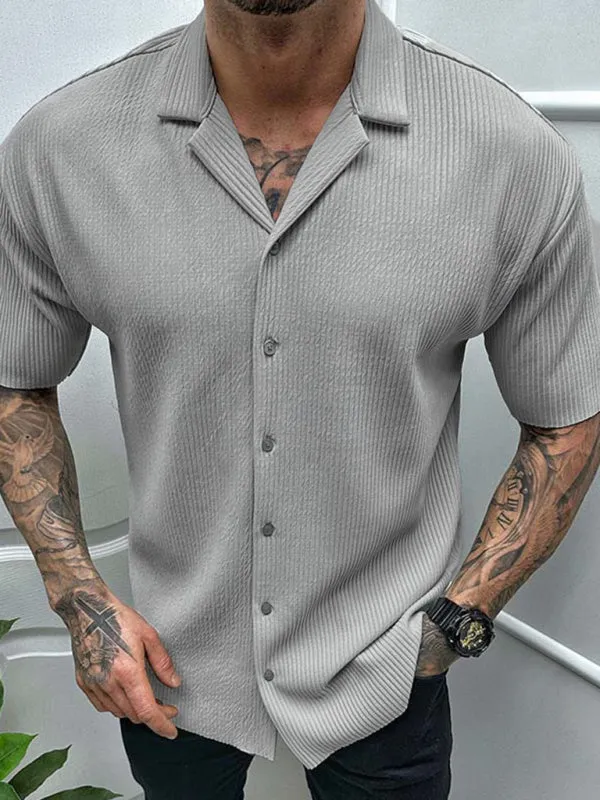 Men's new solid color short-sleeved shirt men's casual cardigan