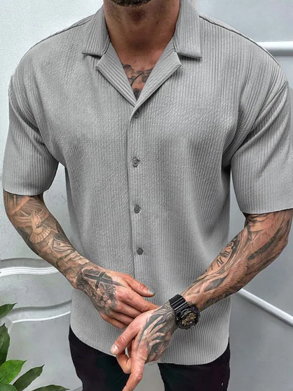 Men's new solid color short-sleeved shirt men's casual cardigan