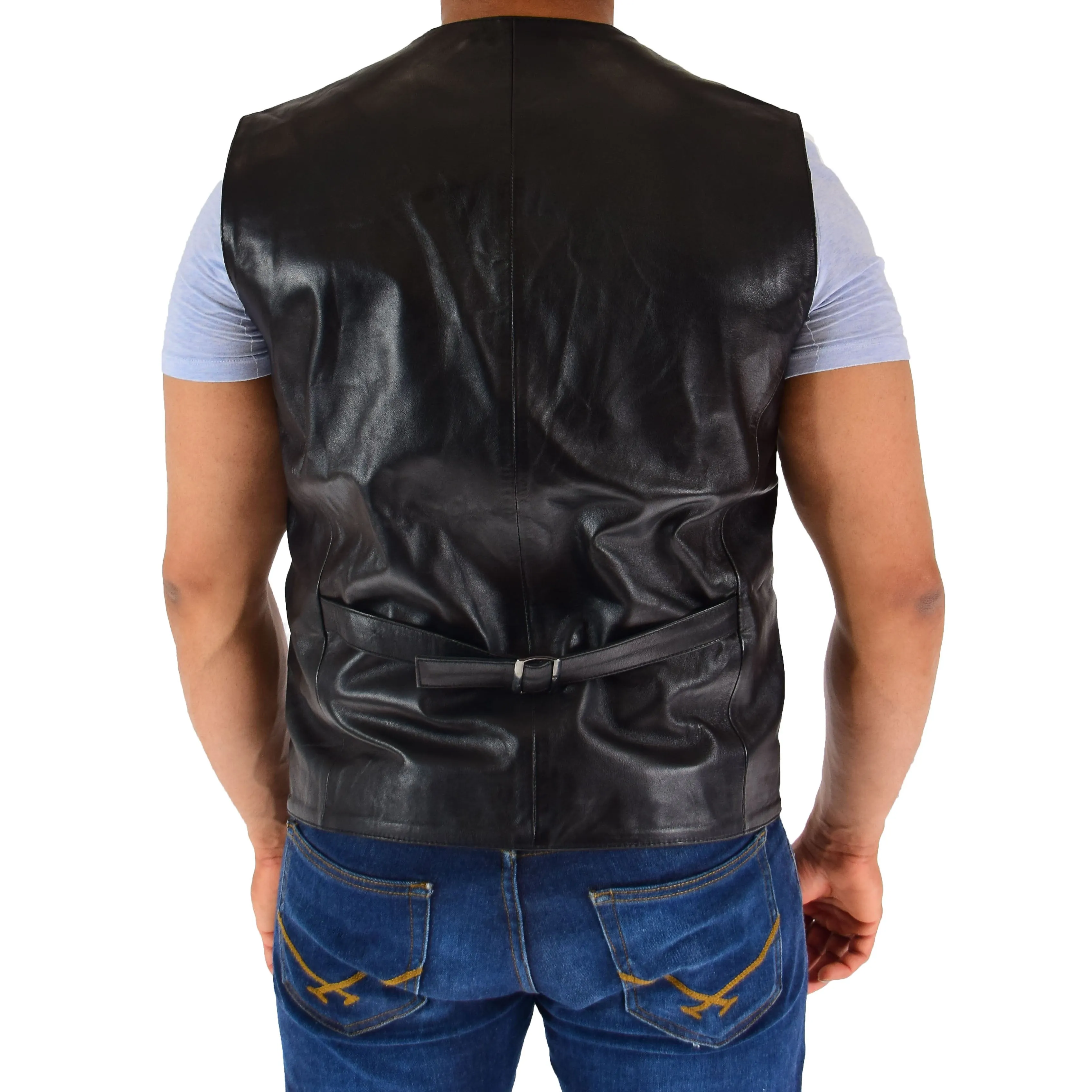 Mens Real Leather Gilet Vest Waistcoat SAM Black