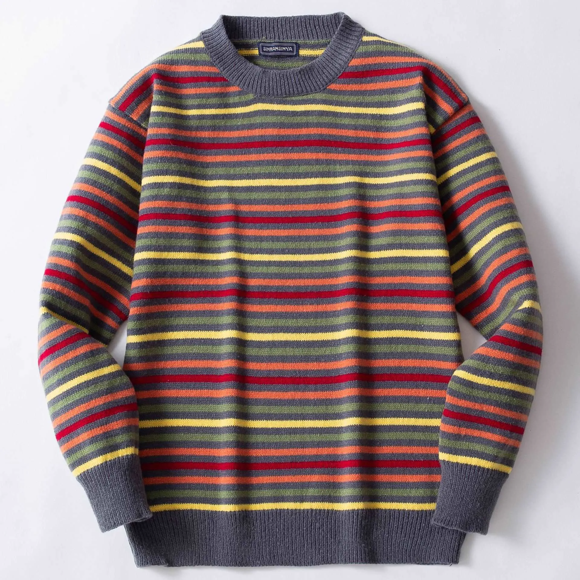 Men's Round Neck Thickened Retro Rainbow Jumper