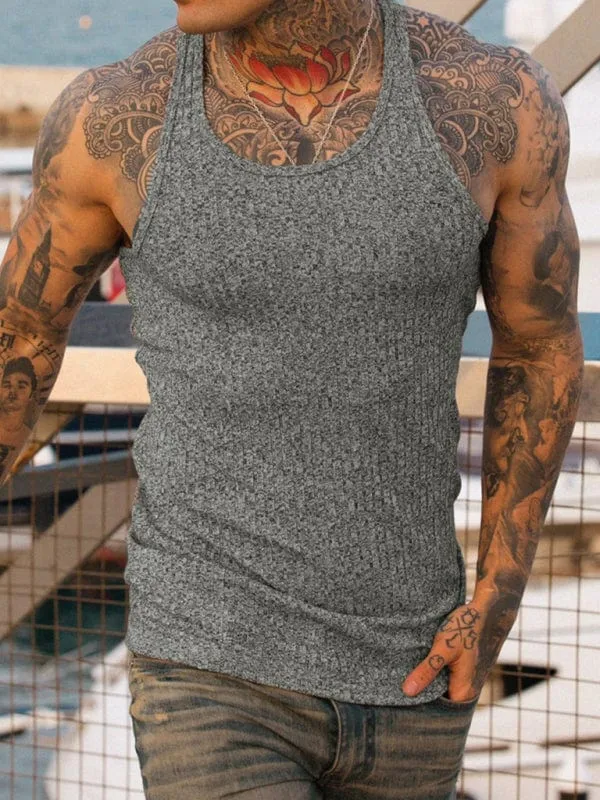 Men's Sporty Knit Vertical Stripes Tank Top