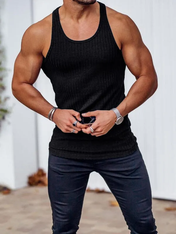 Men's Sporty Knit Vertical Stripes Tank Top