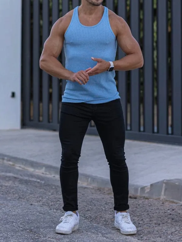 Men's Sporty Knit Vertical Stripes Tank Top