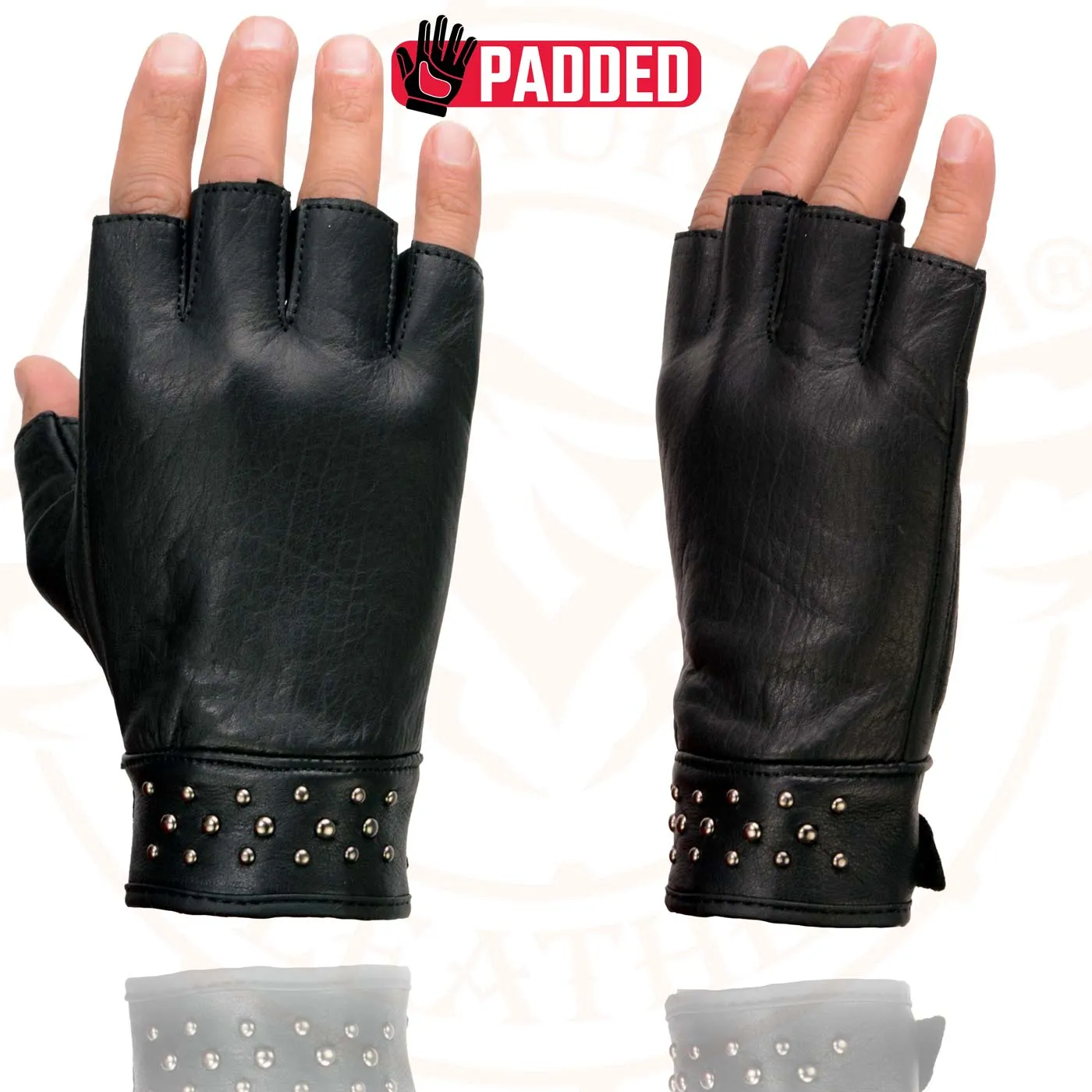 Milwaukee Leather MG7761 Women's Black Leather Gel Palm Fingerless Motorcycle Hand Gloves W/ Stylish ‘Wrist Detailing’