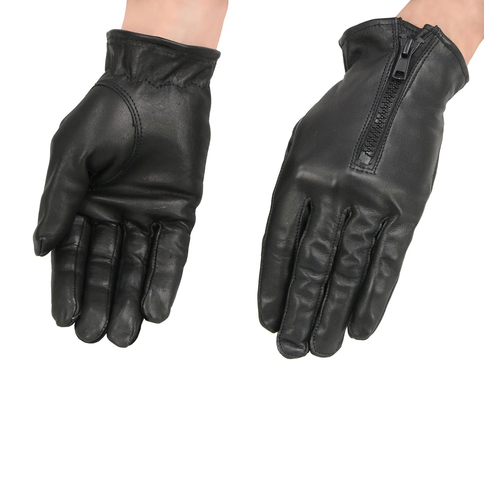 Milwaukee Leather SH722 Women's Black Unlined Leather Gloves with Zipper Closure