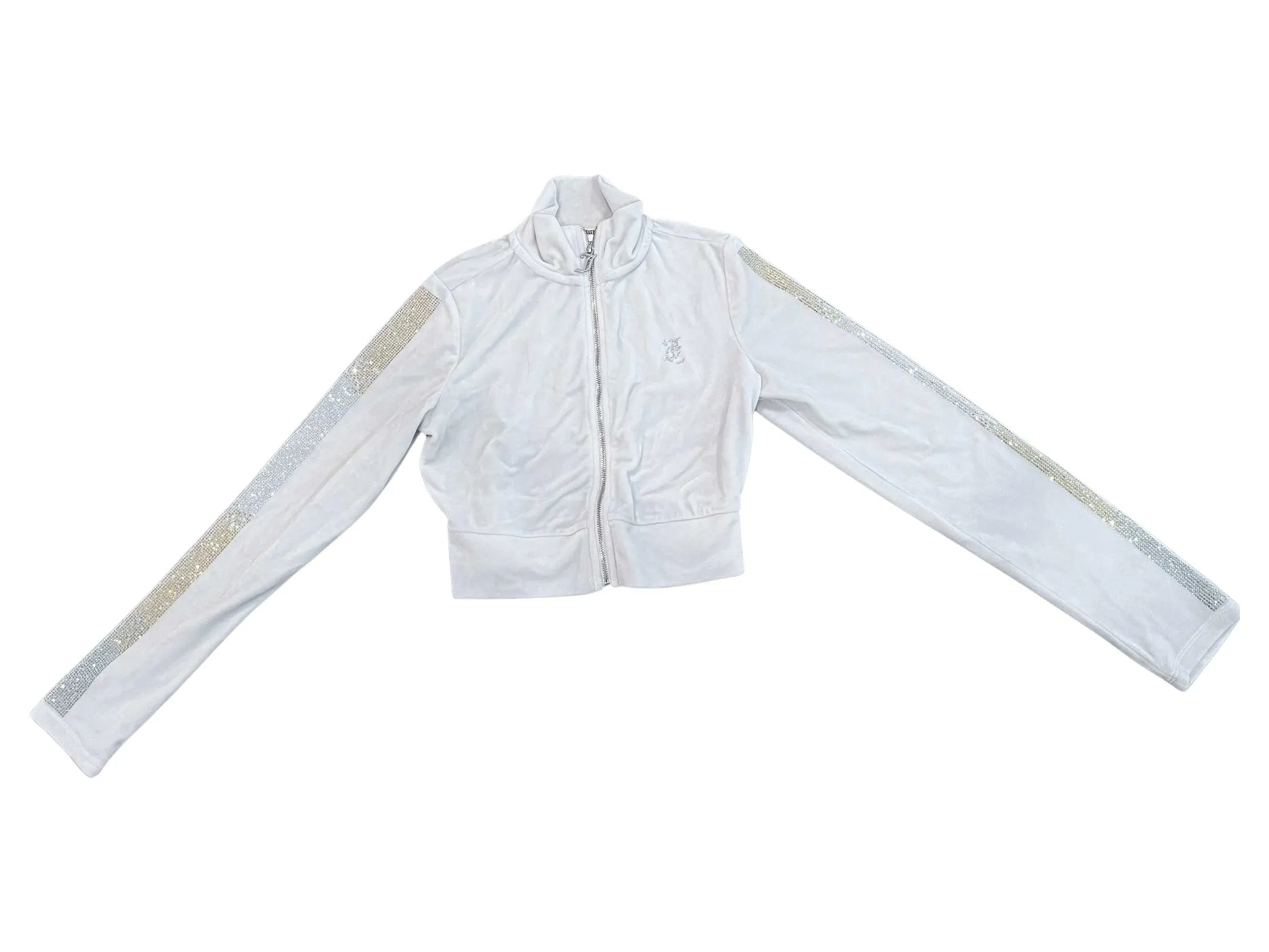 Monogram Velour Cropped Track Jacket with Ombre Sleeve Bling—REJUICED