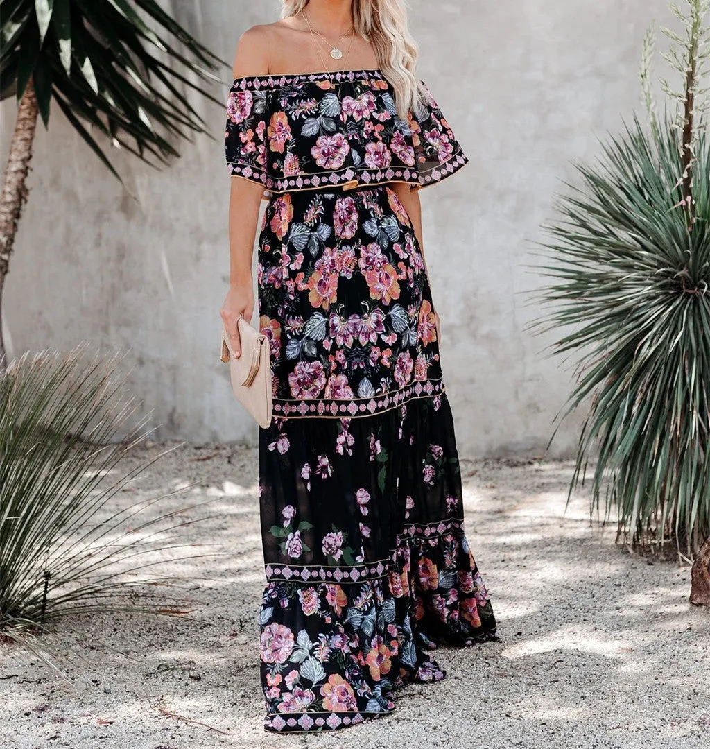 Montecito Floral Off The Shoulder Maxi Dress