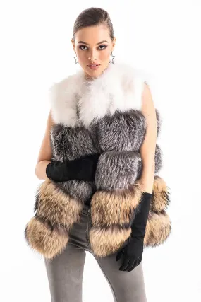 Multicolor Genuine Fox  and Raccoon Fur Vest