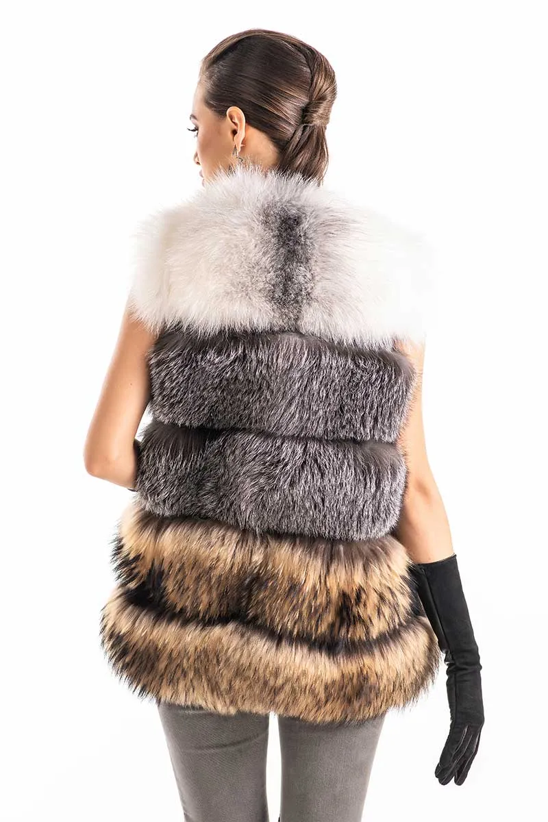 Multicolor Genuine Fox  and Raccoon Fur Vest