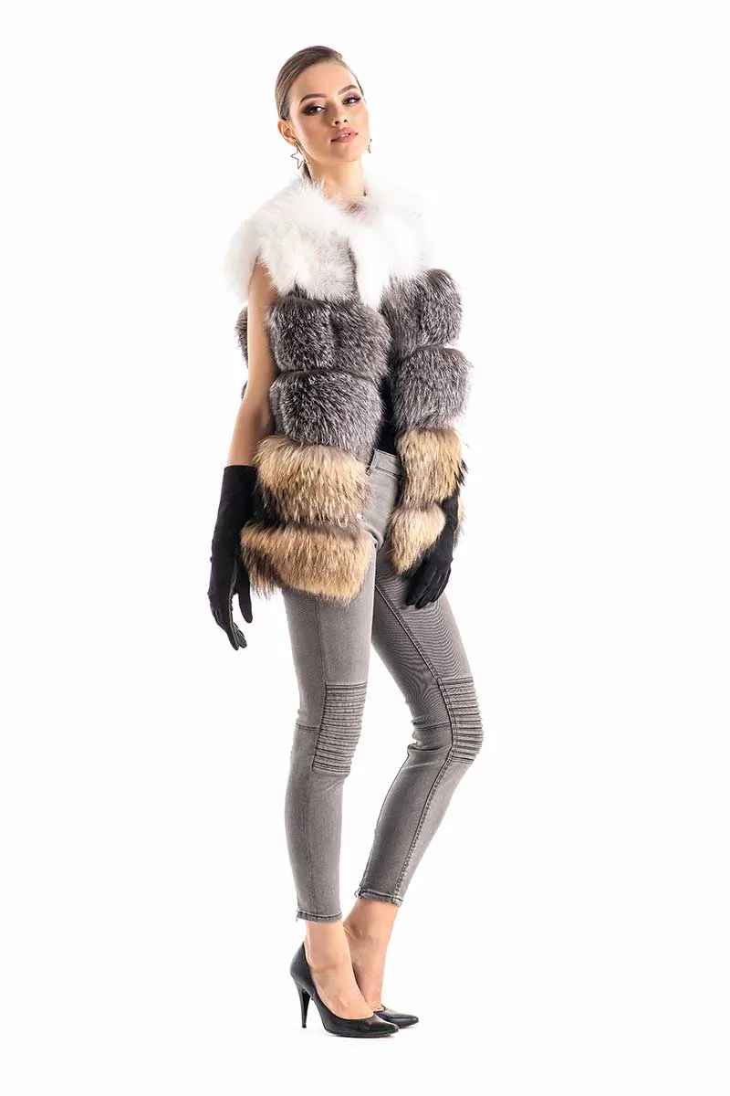 Multicolor Genuine Fox  and Raccoon Fur Vest