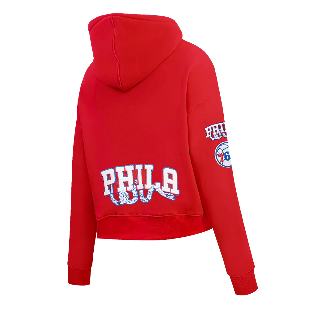 NBA PHILADELPHIA 76ERS CLASSIC WOMEN'S CROPPED PO HOODIE (RED)