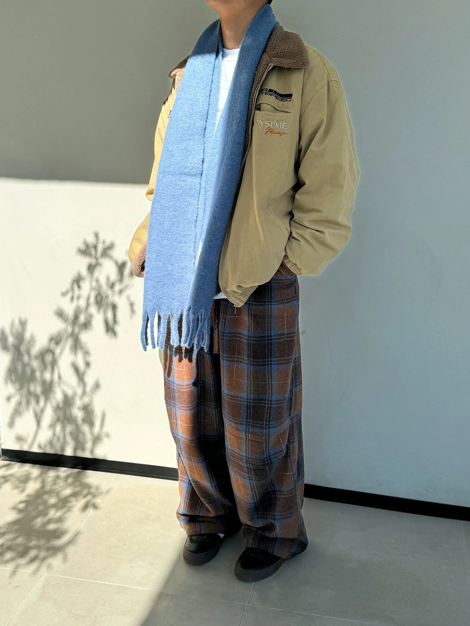 Nine Contrast Plaid Wide Sweatpants