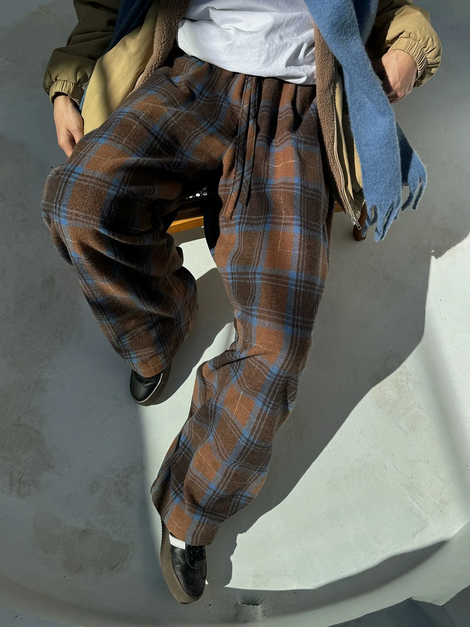 Nine Contrast Plaid Wide Sweatpants