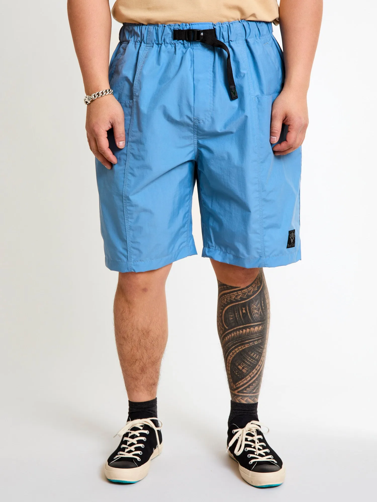 Nylon Taffeta Belted C.S Shorts in Sax Blue