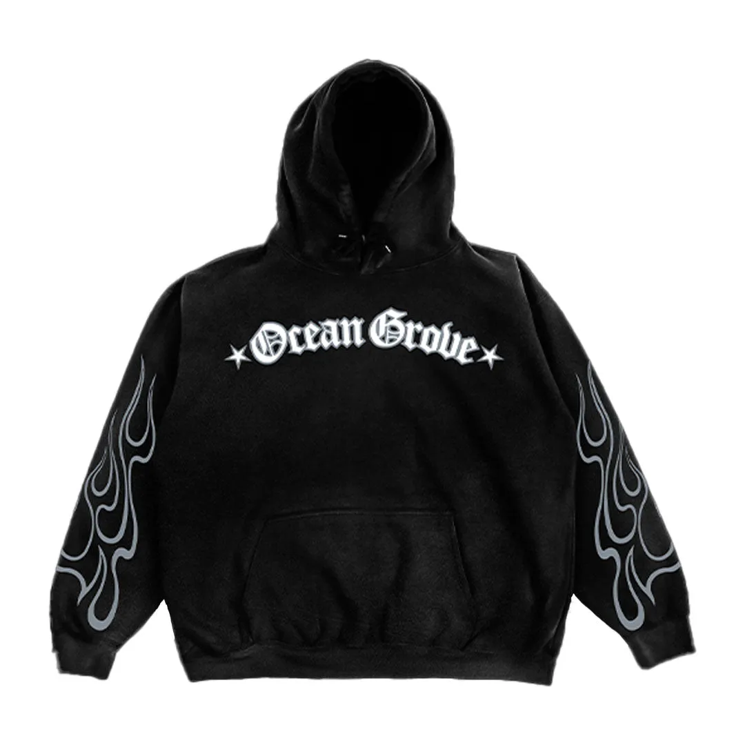 Old English Flames Hoodie (Black)