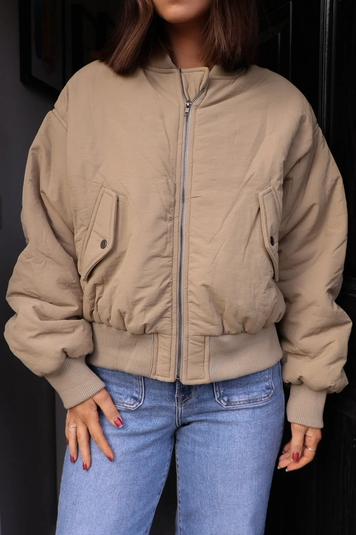 Olive Bomber Puffer Jacket