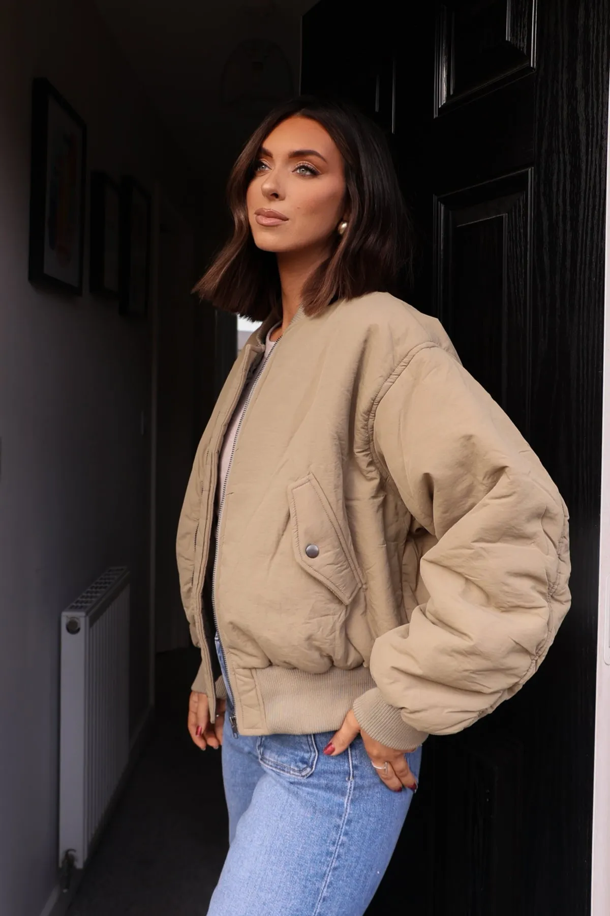 Olive Bomber Puffer Jacket