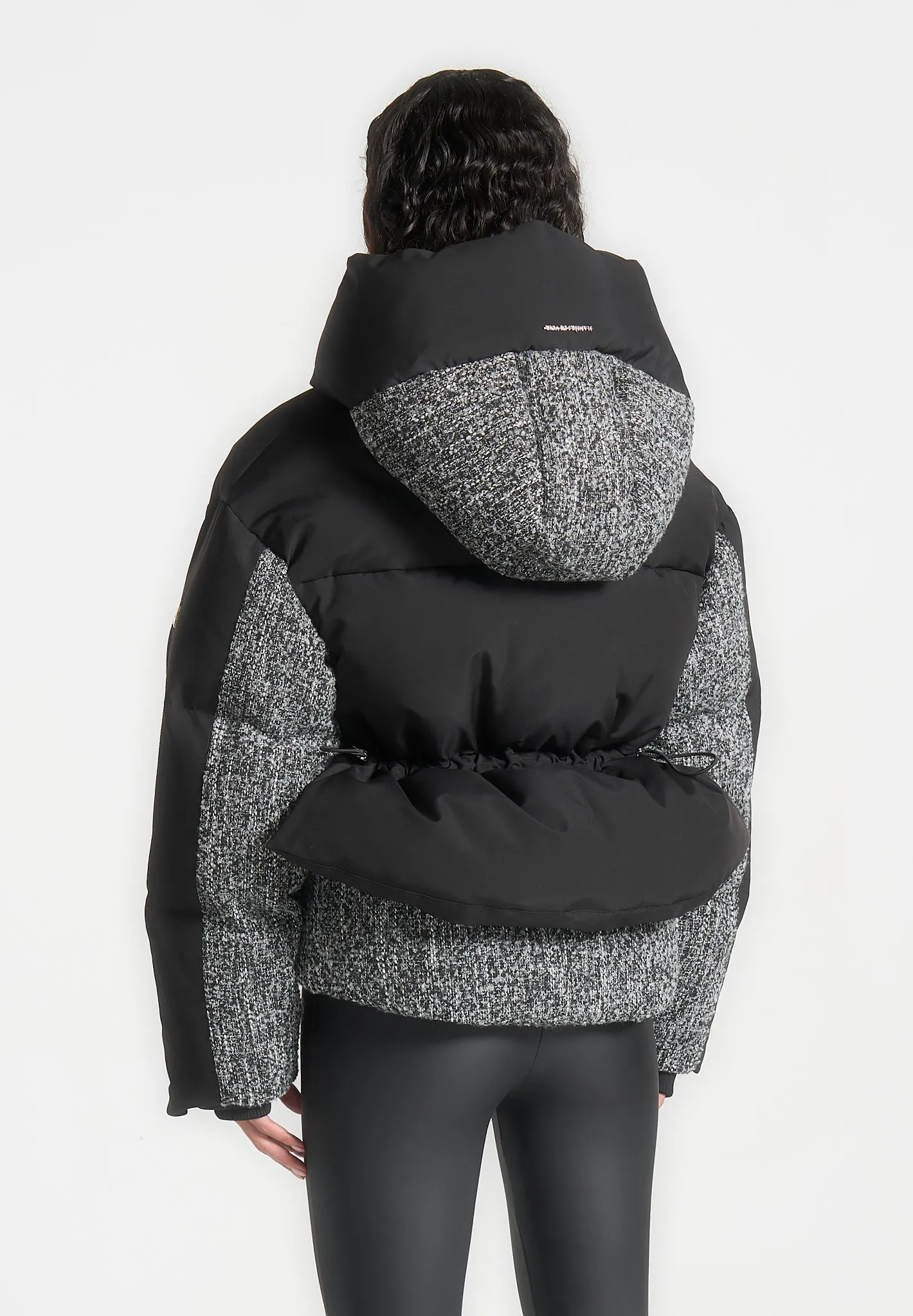 Oversized Tweed Puffer Jacket - Black