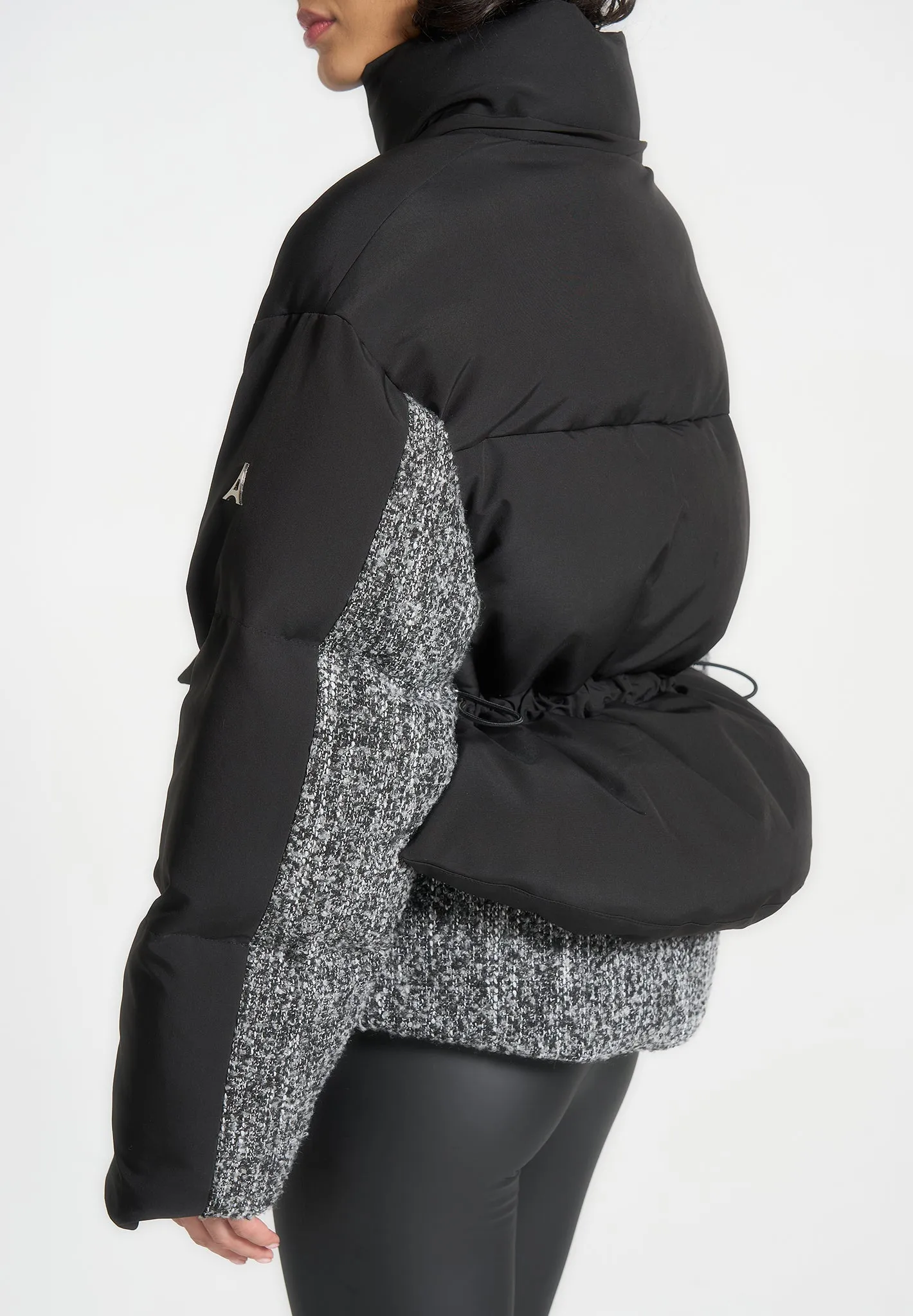 Oversized Tweed Puffer Jacket - Black