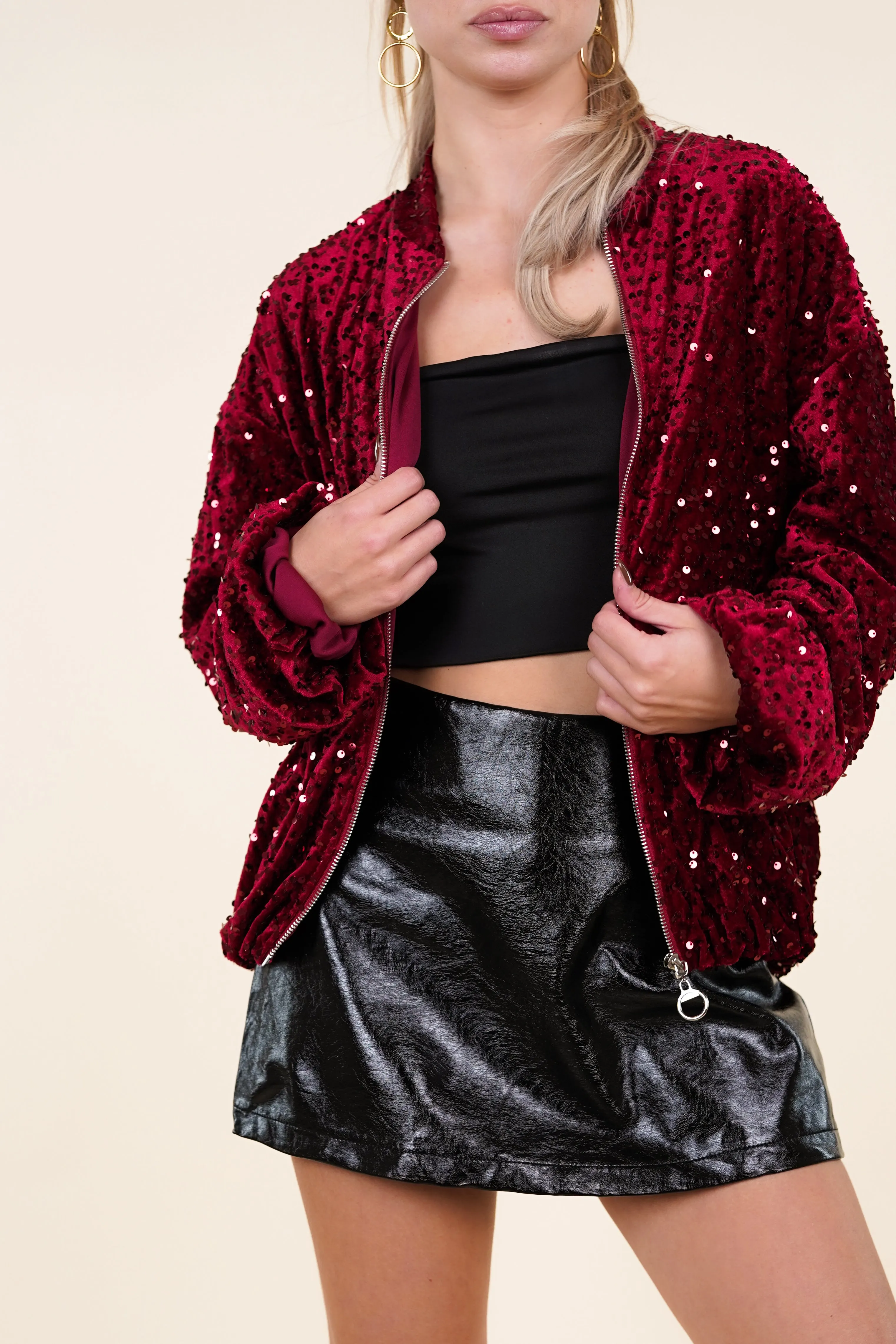 Pailletten bomber jacket rood - Liva